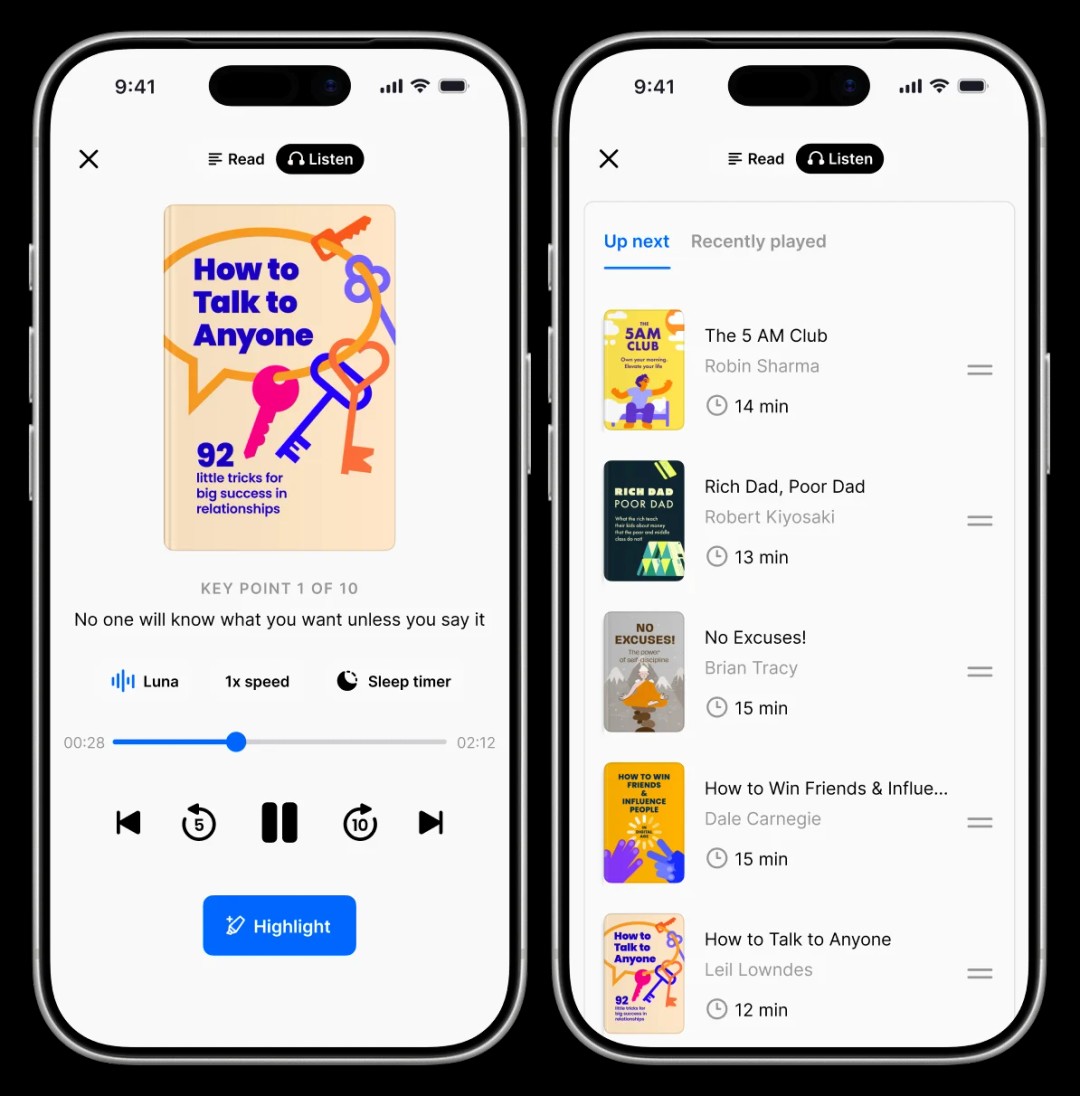 Best book summary app — app that summarizes books for quick learning and personal growth, Headway